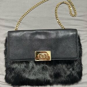 Michael Kors Black Fur and Leather Crossbody Bag